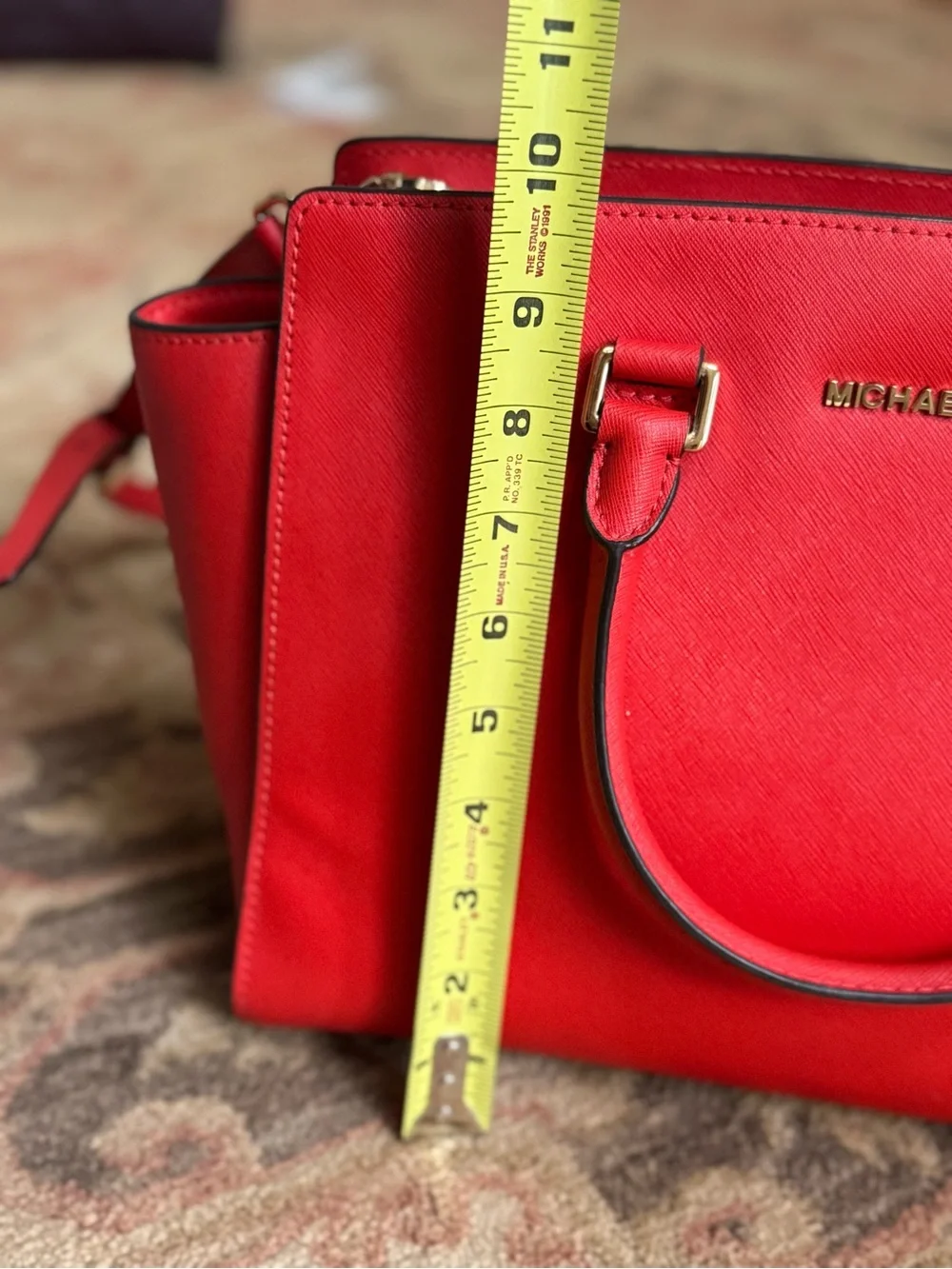 Michael Kors Red Saffiano Leather Satchel Bag with Strap
